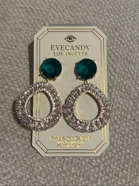 NWT Eye Candy Emerald Green Crystal Drop Earrings